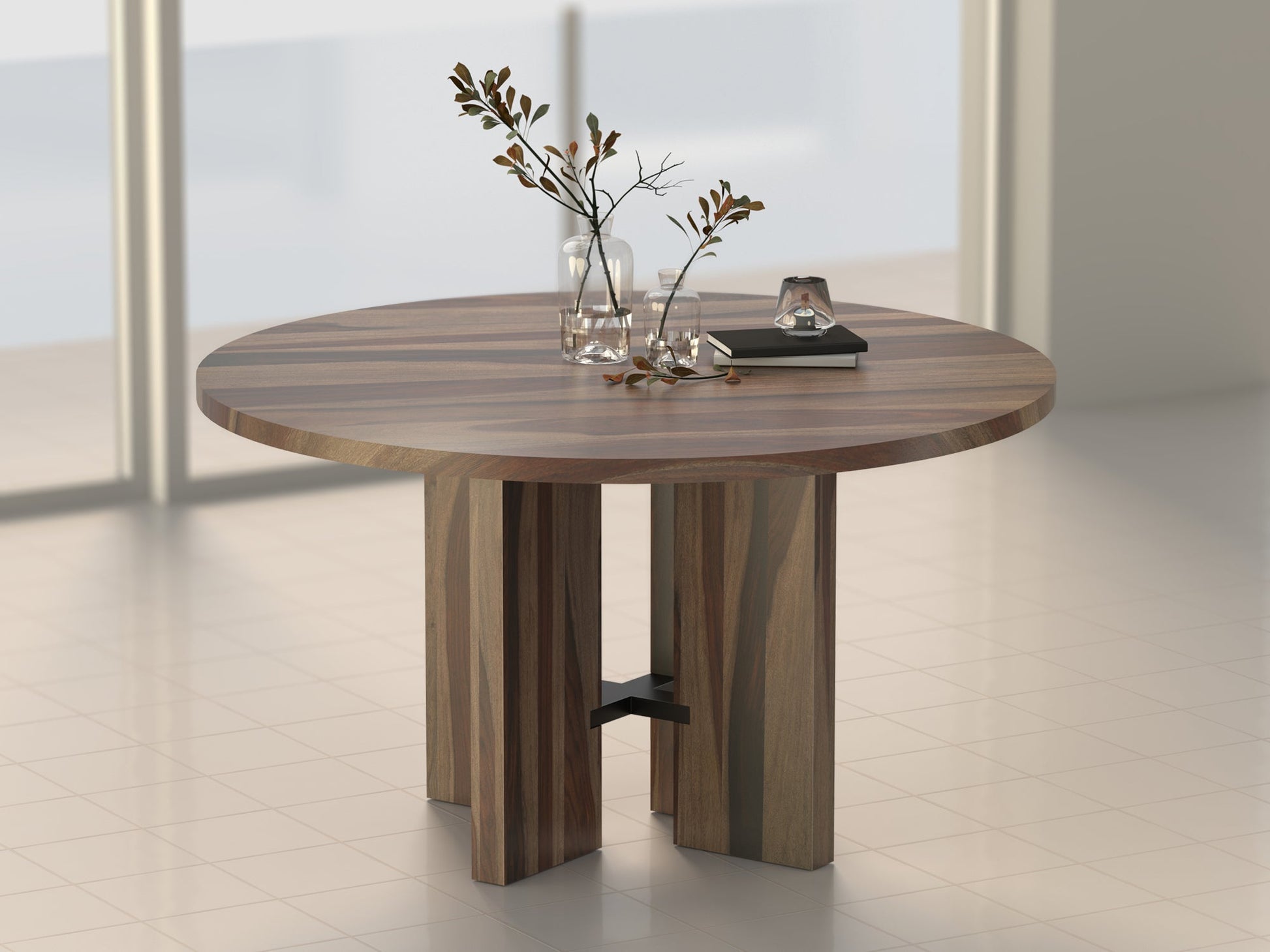 6 Seater dining table, solid sheesham wood and steel