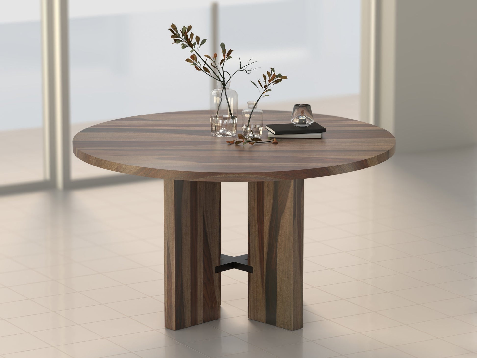 6 Seater dining table, solid sheesham wood and steel