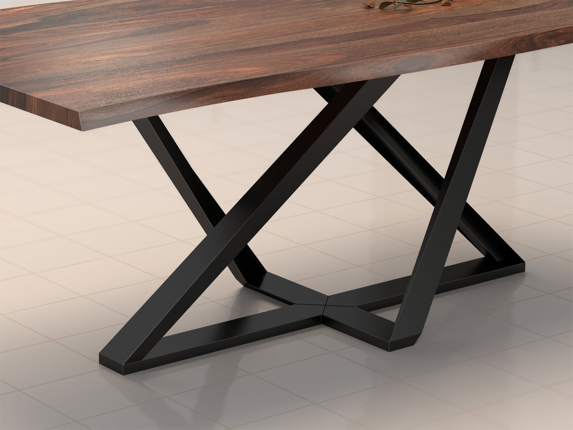 6 Seater dining table, solid sheesham wood and steel