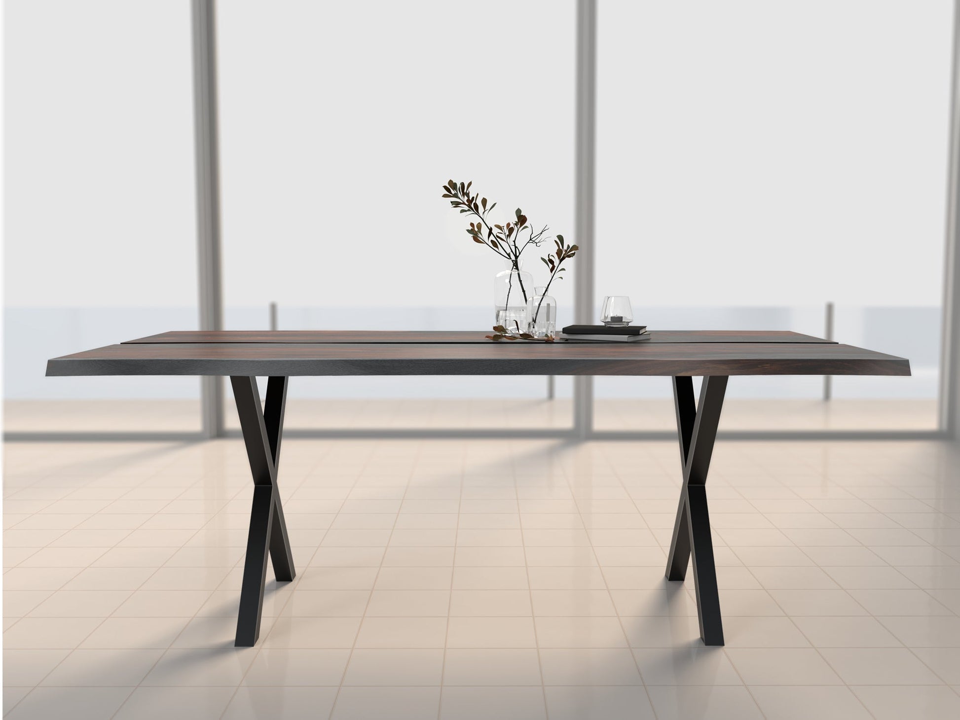 6 Seater dining table, solid sheesham wood and steel