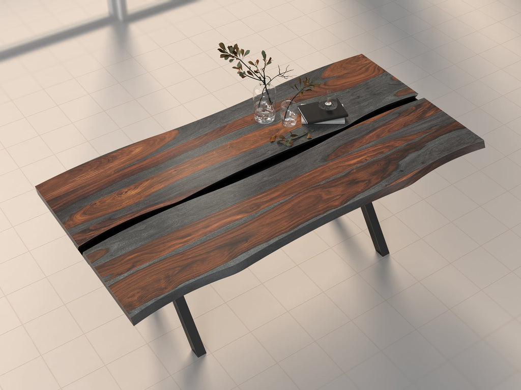6 Seater dining table, solid sheesham wood and steel