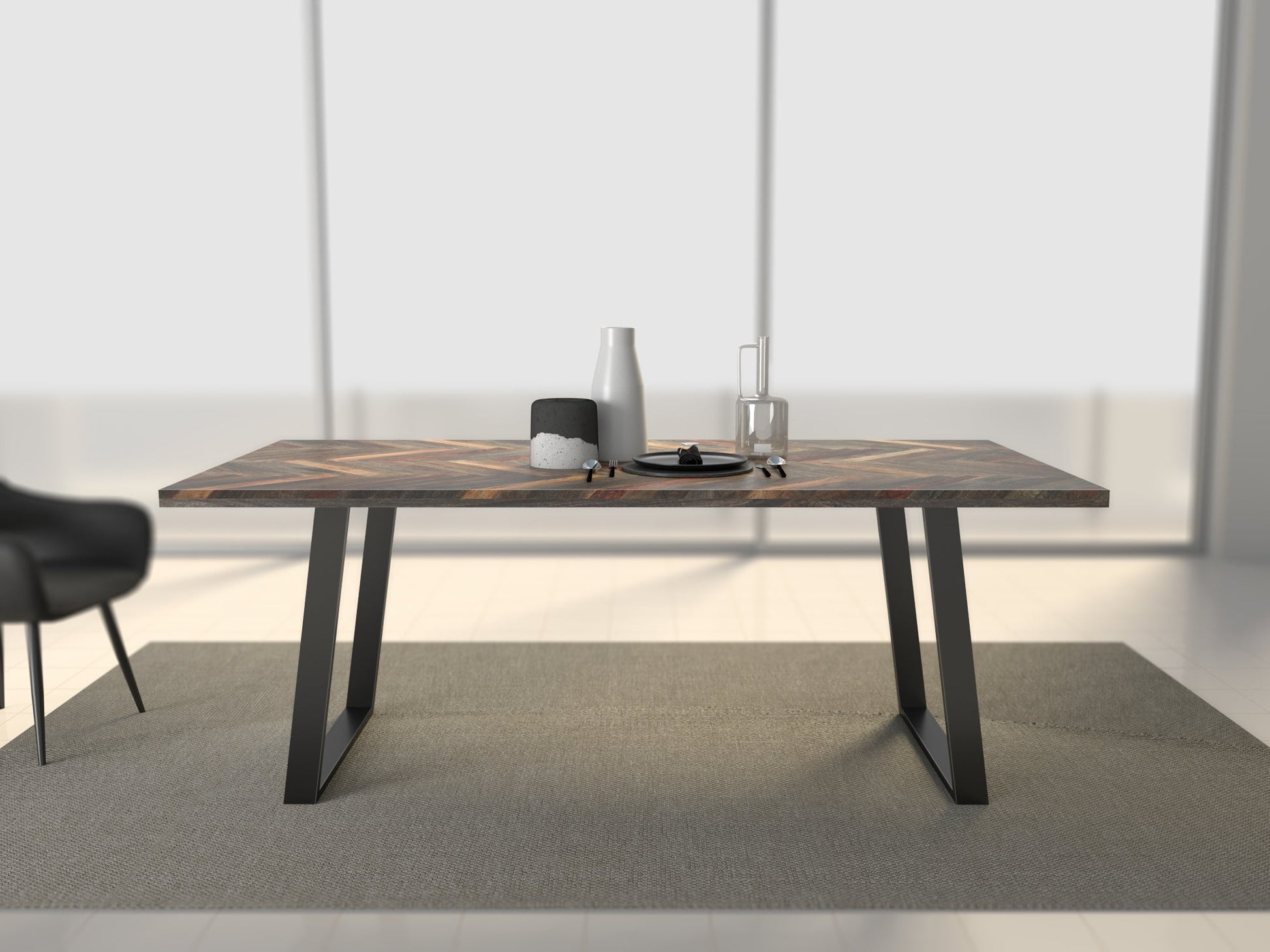 6 Seater dining table, solid mango wood and steel