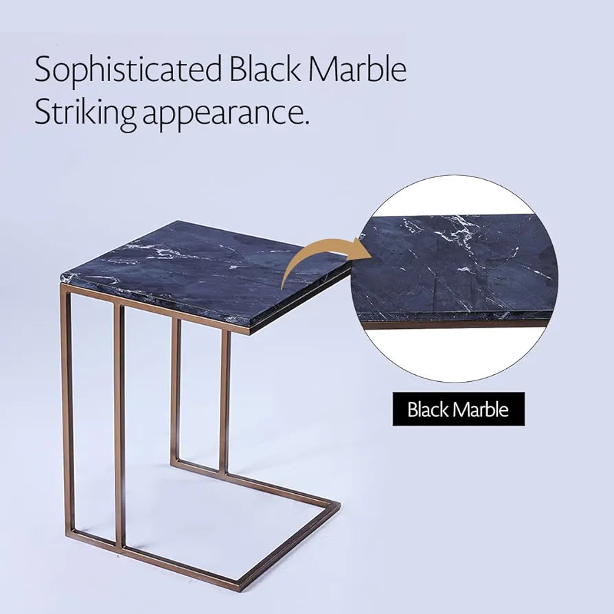 Home Tag Iron Marble End Table - Modern Marble Side Table with Sophisticated Black Marble Top, Durable Golden Metal Frame, Minimalist Design, and Easy to Clean Surface by Home Tag Decors