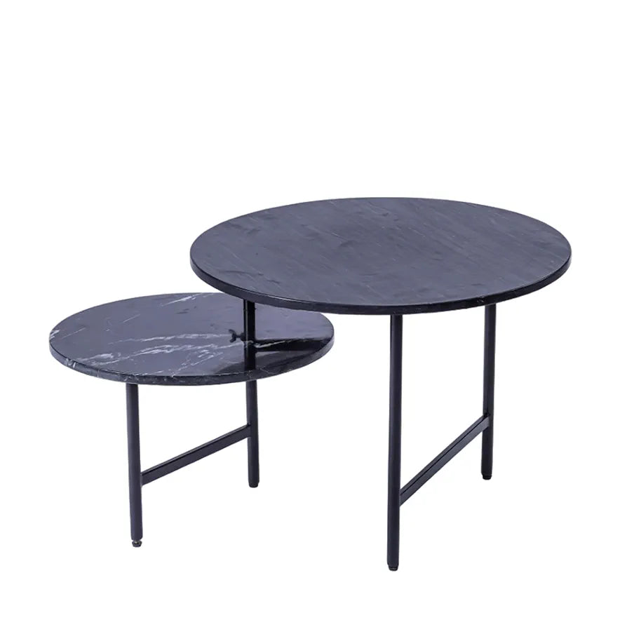 Home Tag Iron Marble Nesting Tables - Rotating Nested Coffee Table Set with Dark Stone Tops, Innovative Rotation Mechanism, Sturdy Metal Frames, and Minimalist Aesthetic by Home Tag Decors