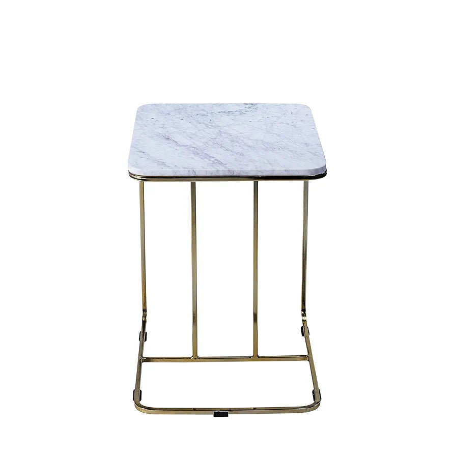 Home tag Iron Marble End Table - Elegant Marble-Topped Side Table with Classic White Marble Top, Sleek Golden Metal Frame, Stable U-Shaped Base, and Versatile Functionality by Home Tag Decors