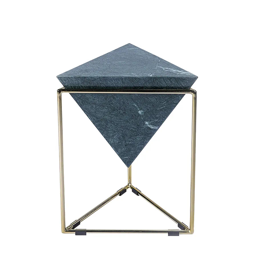 Home Tag Iron Marble End Table - Geometric Green Stone Side Table with Lustrous Gold Frame, Contemporary Elegance, Compact and Practical Size, and Easy to Maintain by Home Tag Decors