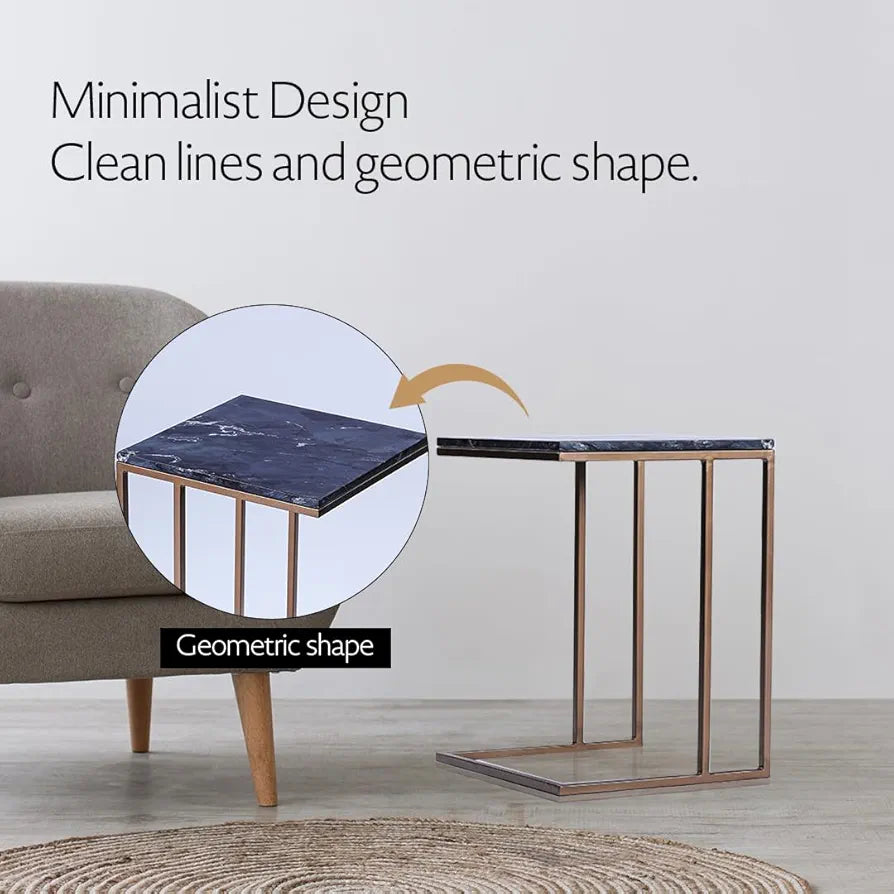 Home Tag Iron Marble End Table - Modern Marble Side Table with Sophisticated Black Marble Top, Durable Golden Metal Frame, Minimalist Design, and Easy to Clean Surface by Home Tag Decors