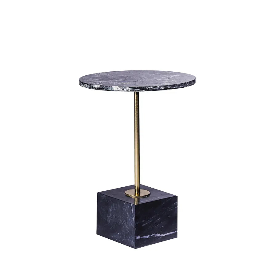 Home Tag Iron Marble End Table - Marble Top Side Table with Contrasting Base and Elegant Golden Detail, Luxurious Black Marble Top, Matching Marble Base, and Easy-to-Maintain Features