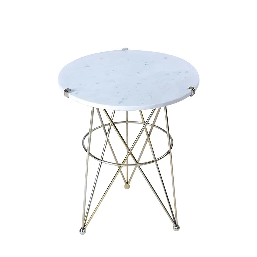 Home Tag Iron Marble End Table - Geometric Gold Base Marble Top Table with Refined White Marble Surface, Artistic Gold Base, Versatile Style, and Effortless Elegance by Home Tag Decors