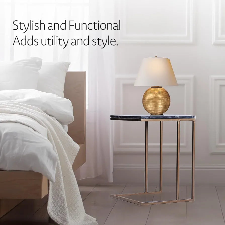 Home Tag Iron Marble End Table - Modern Marble Side Table with Sophisticated Black Marble Top, Durable Golden Metal Frame, Minimalist Design, and Easy to Clean Surface by Home Tag Decors