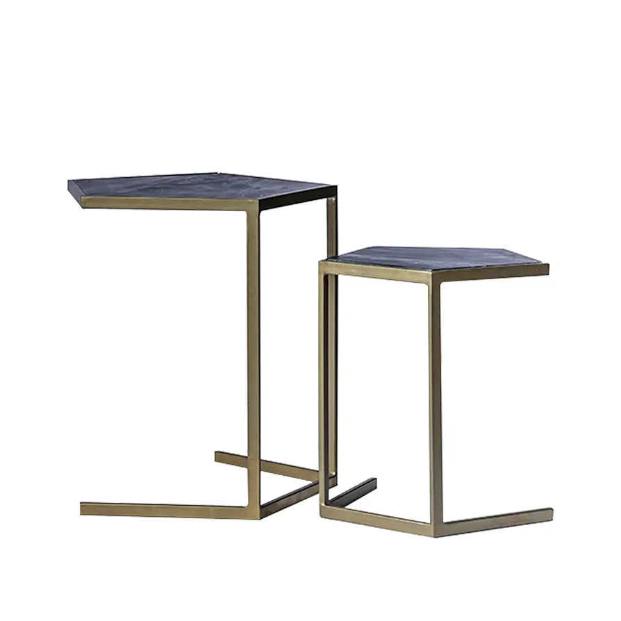 Home Tag Iron Marble Nesting Tables - Asymmetrical Marble-Top End Tables with Elegant Golden Frames, Distinctive Marble Tops, Modern Design, Versatile Placement, and Sturdy Construction