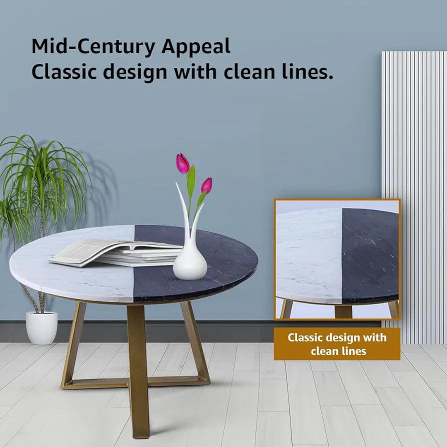 Home Tag Iron Marble Nesting Tables - Chic Two-Toned Mid-Century Modern Coffee Table with White and Black Marble Top, Durable Mild Steel Base, Compact Design, and Easy Maintenance by Home Tag Decors