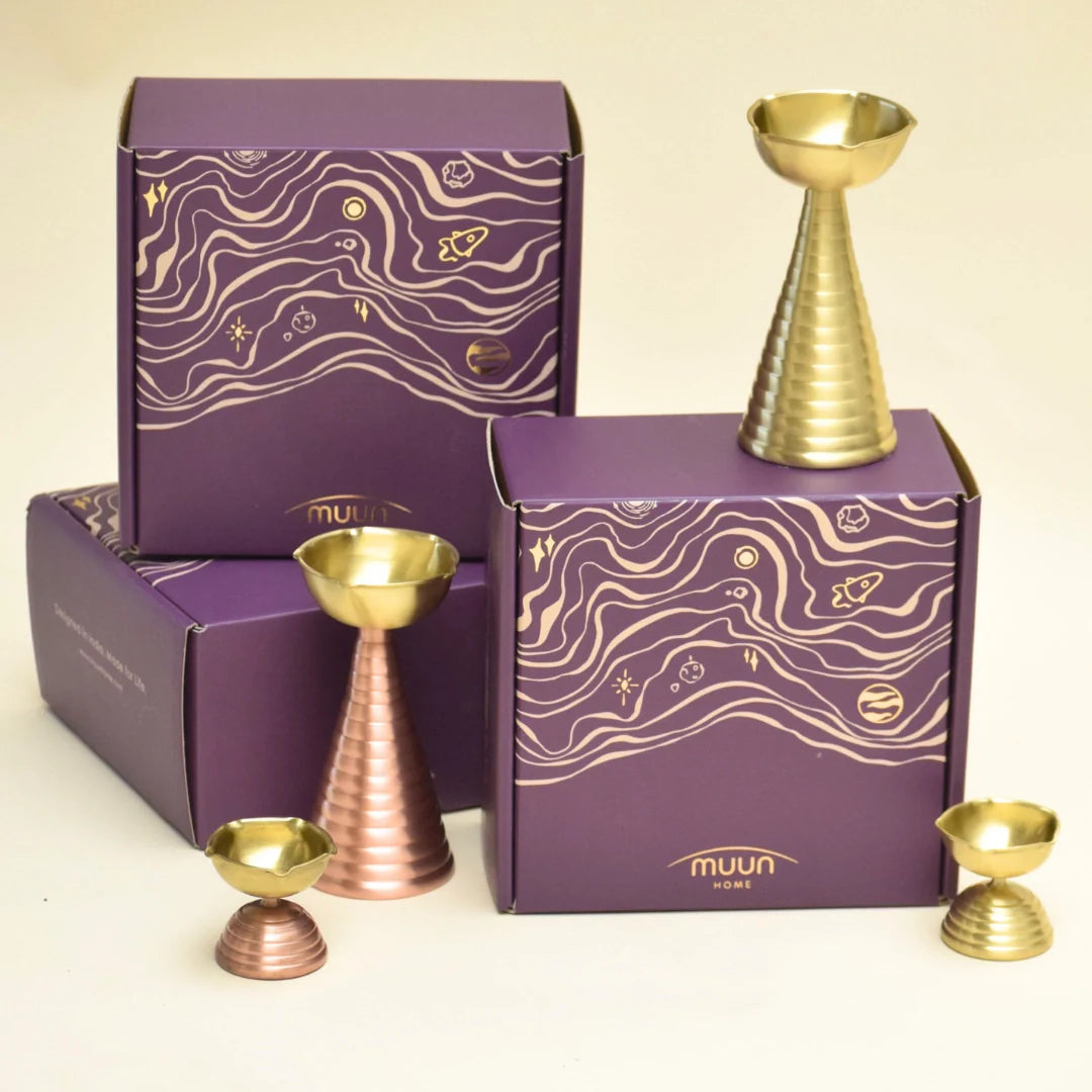 Gift Set of Brass Diya Pair  - Tall & Short Diyas
