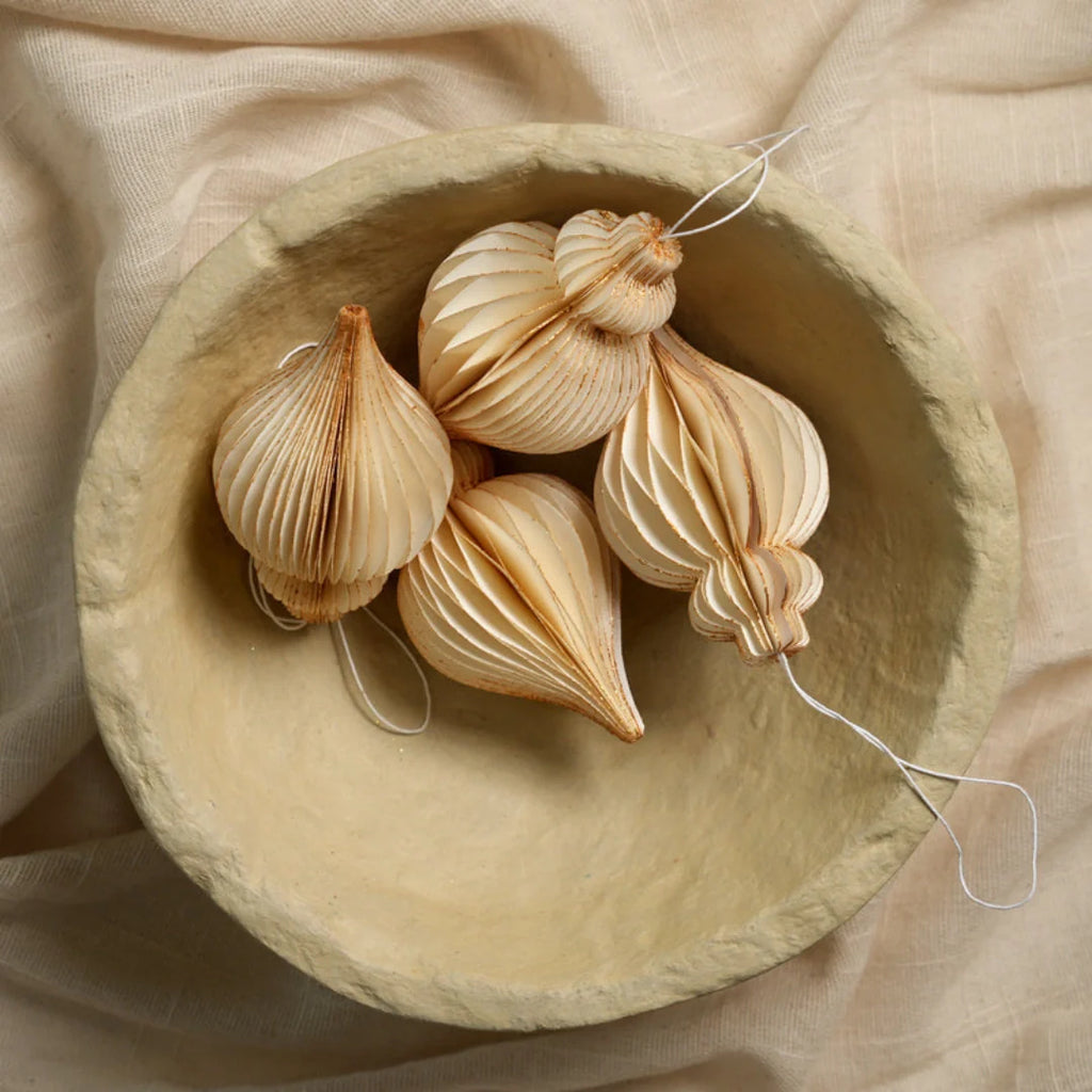 Christmas Ornaments - Off-White & Gold Glitter - Pack of 3