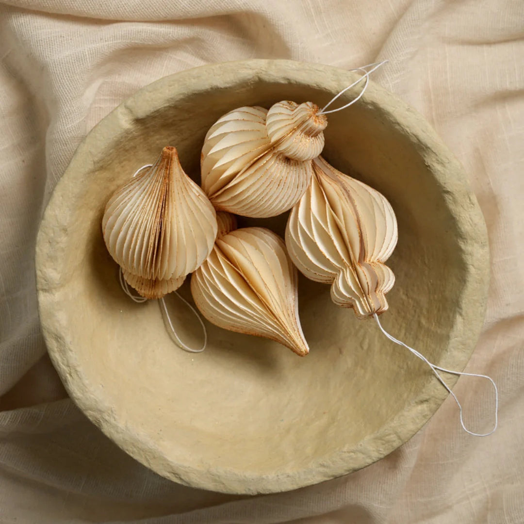 Christmas Ornaments - Off-White & Gold Glitter - Pack of 3