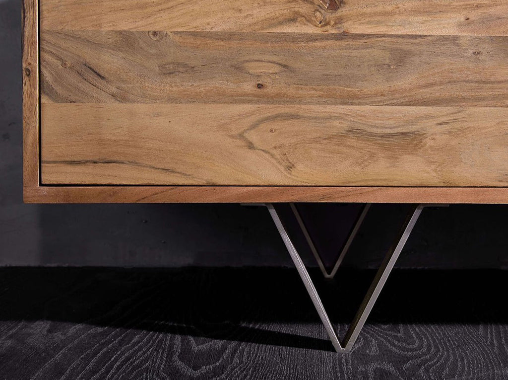 TV unit, solid acacia wood and steel, 4 drawers