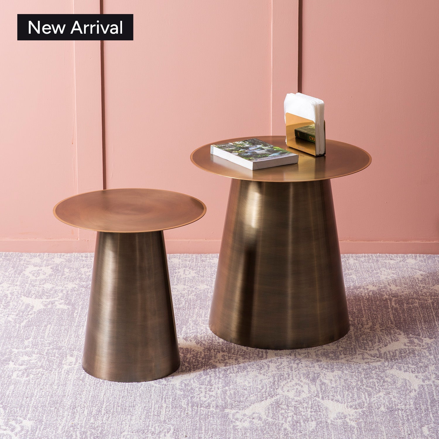 Gilded Grandeur Geometric Gold Accent Metallic Side Table Set of 2 | Nestroots