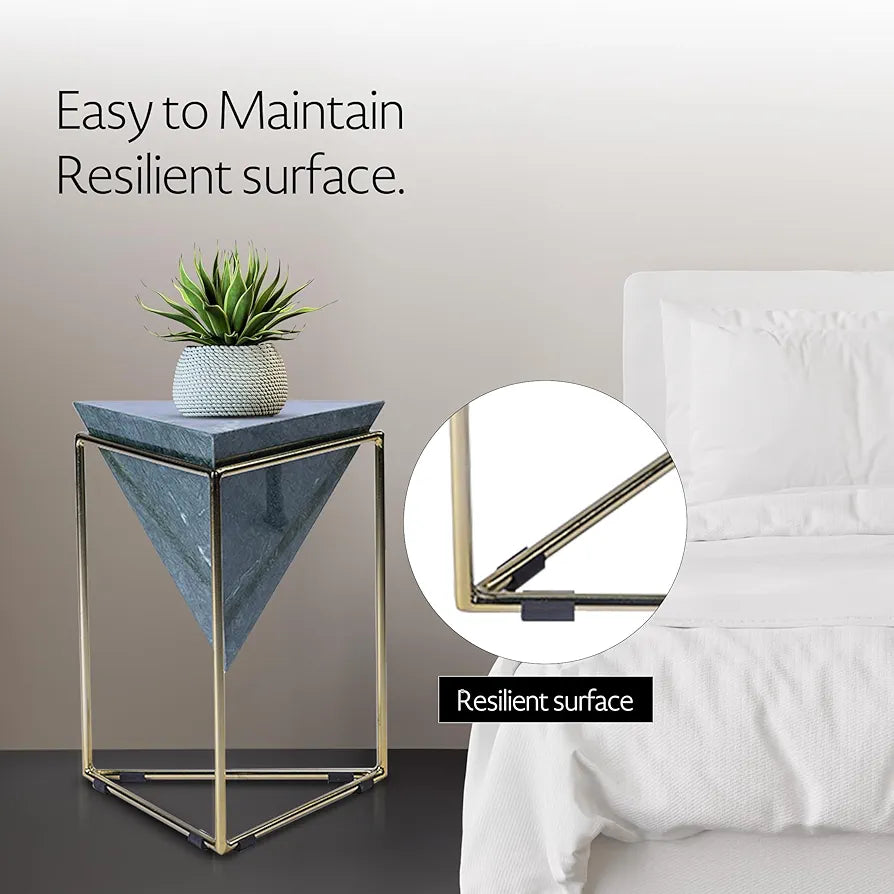 Home Tag Iron Marble End Table - Geometric Green Stone Side Table with Lustrous Gold Frame, Contemporary Elegance, Compact and Practical Size, and Easy to Maintain by Home Tag Decors