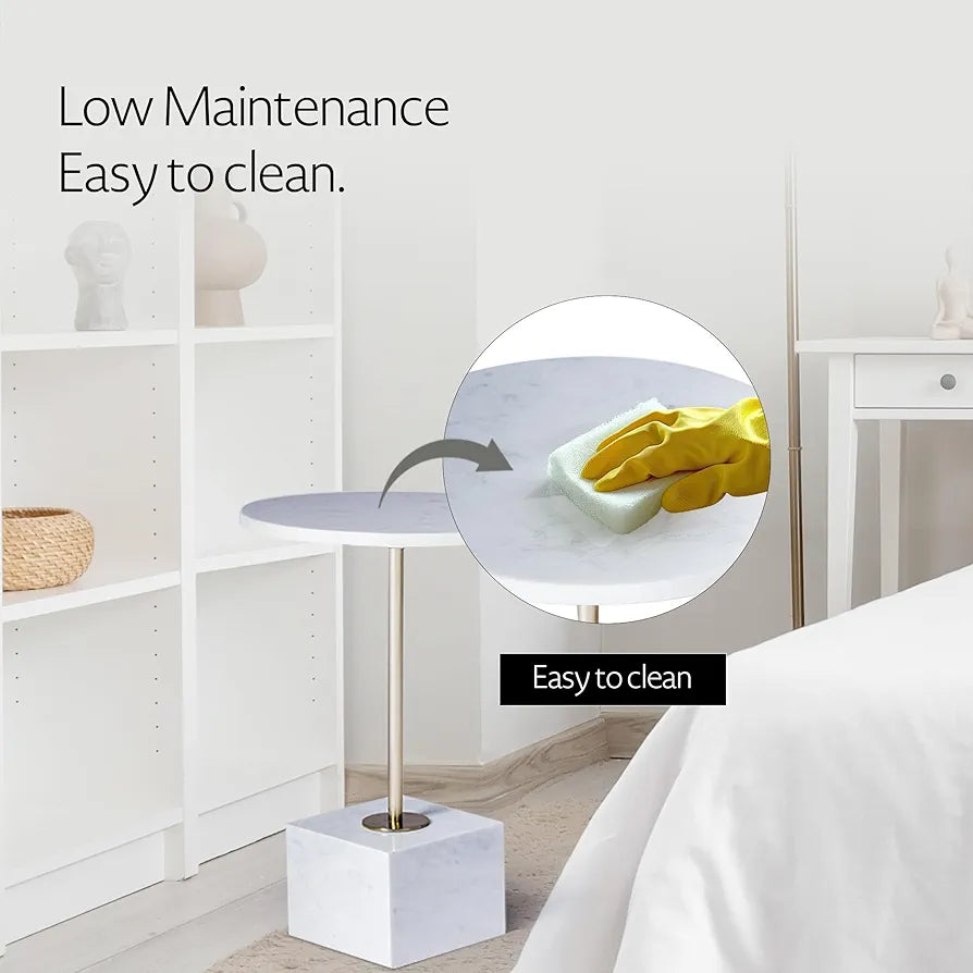 Home Tag Iron Marble End Table - Marble-Top Accent Table with Elegant Marble Surface, Slim Metal Post, Solid Square Base, and Durable Low Maintenance Design by Home Tag Decors