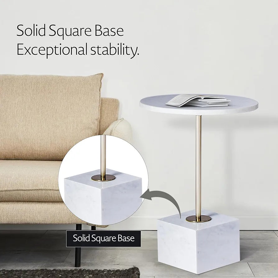Home Tag Iron Marble End Table - Marble-Top Accent Table with Elegant Marble Surface, Slim Metal Post, Solid Square Base, and Durable Low Maintenance Design by Home Tag Decors