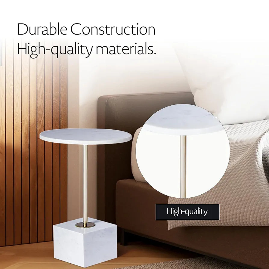 Home Tag Iron Marble End Table - Marble-Top Accent Table with Elegant Marble Surface, Slim Metal Post, Solid Square Base, and Durable Low Maintenance Design by Home Tag Decors