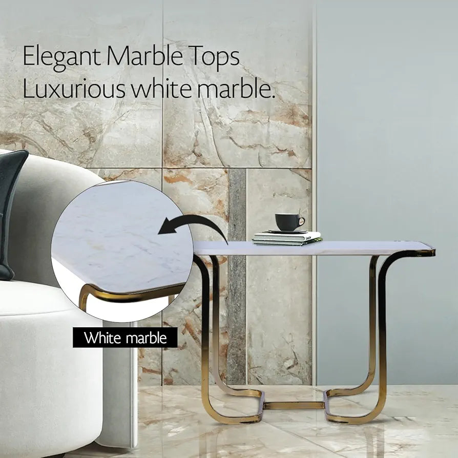 Home Tag Iron Marble Nesting Tables - Elegant Marble Nesting Table Set with Luxurious White Marble Tops, Golden Metal Frames, Versatile Nested Design, and Easy to Clean Surfaces by Home Tag Decors