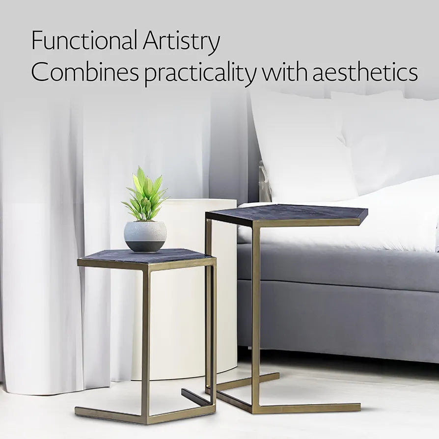 Home Tag Iron Marble Nesting Tables - Asymmetrical Marble-Top End Tables with Elegant Golden Frames, Distinctive Marble Tops, Modern Design, Versatile Placement, and Sturdy Construction
