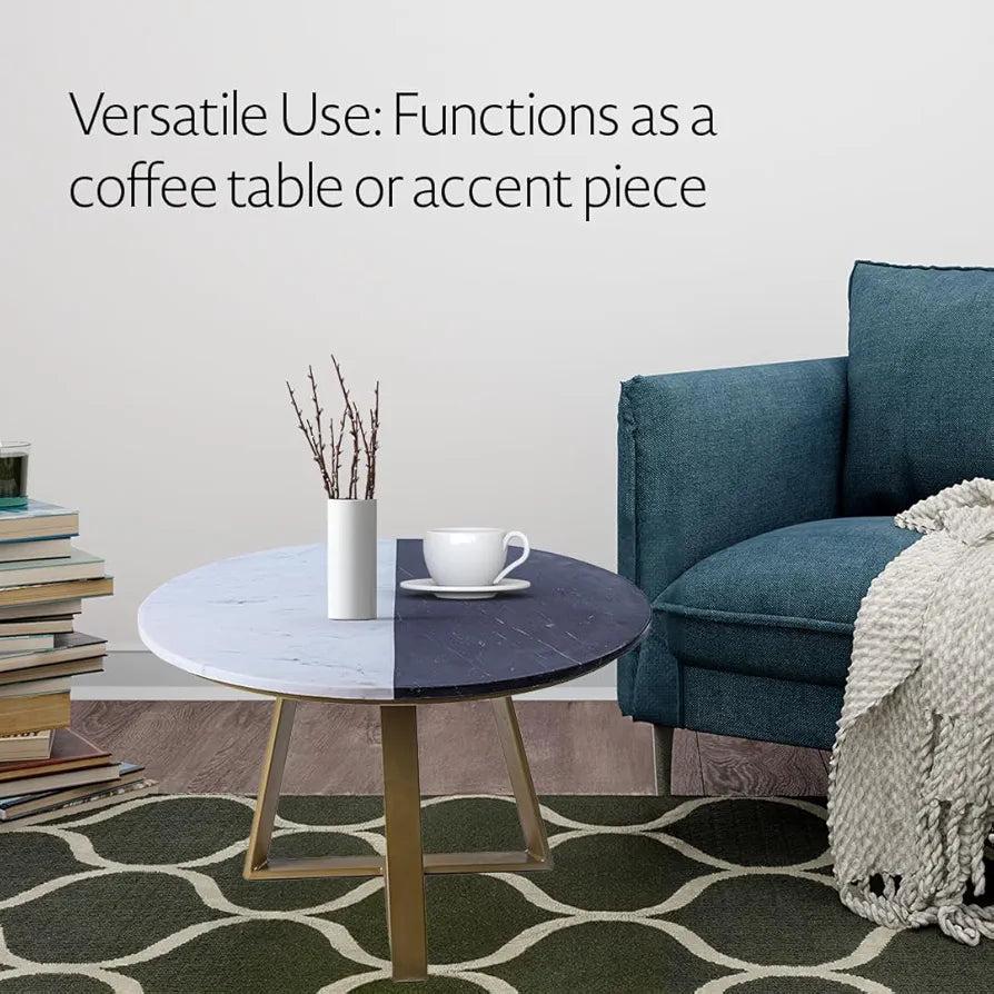 Home Tag Iron Marble Nesting Tables - Chic Two-Toned Mid-Century Modern Coffee Table with White and Black Marble Top, Durable Mild Steel Base, Compact Design, and Easy Maintenance by Home Tag Decors