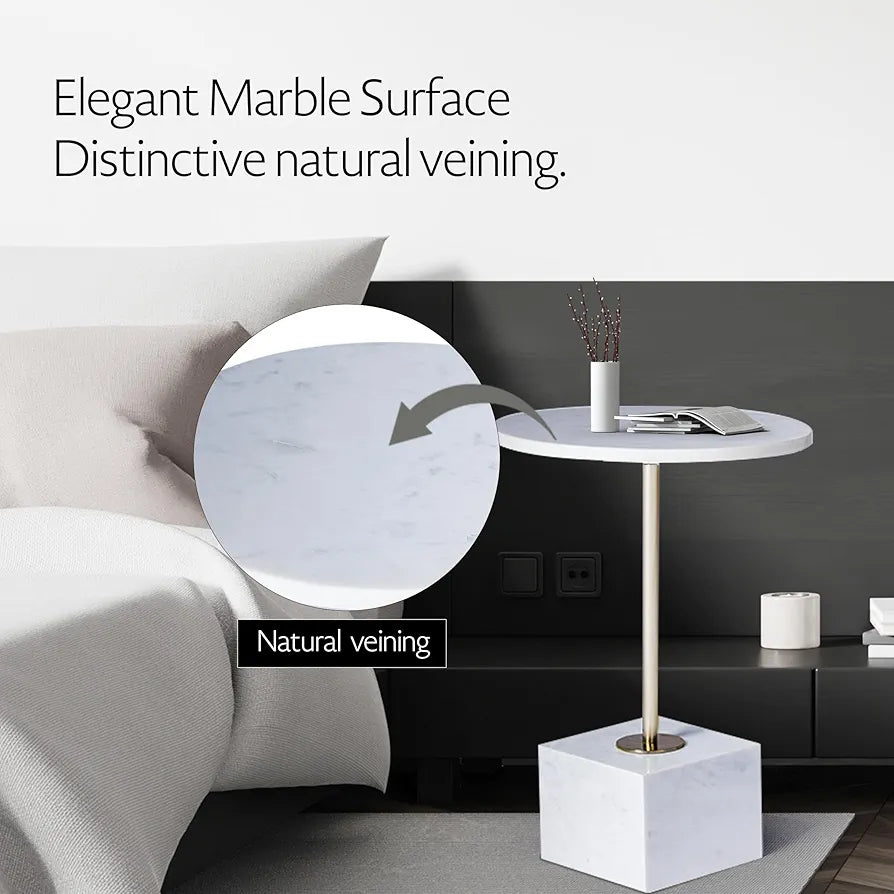 Home Tag Iron Marble End Table - Marble-Top Accent Table with Elegant Marble Surface, Slim Metal Post, Solid Square Base, and Durable Low Maintenance Design by Home Tag Decors