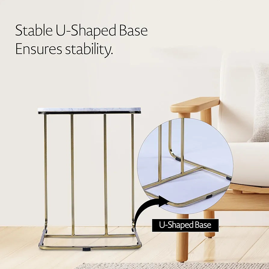 Home tag Iron Marble End Table - Elegant Marble-Topped Side Table with Classic White Marble Top, Sleek Golden Metal Frame, Stable U-Shaped Base, and Versatile Functionality by Home Tag Decors