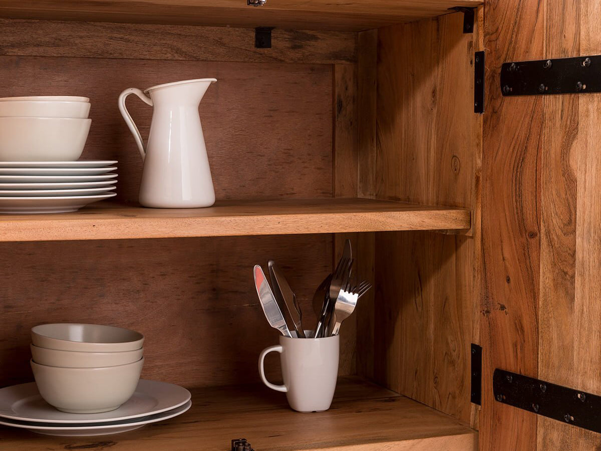 Sideboard, solid acacia wood and steel, 6 doors