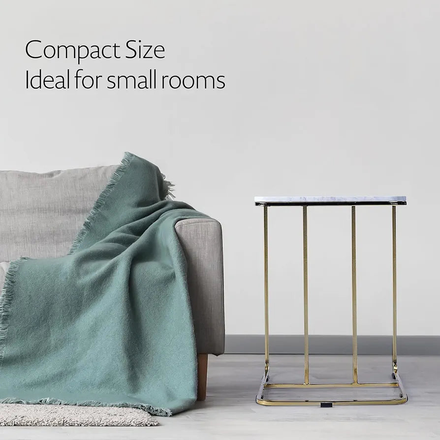Home tag Iron Marble End Table - Elegant Marble-Topped Side Table with Classic White Marble Top, Sleek Golden Metal Frame, Stable U-Shaped Base, and Versatile Functionality by Home Tag Decors