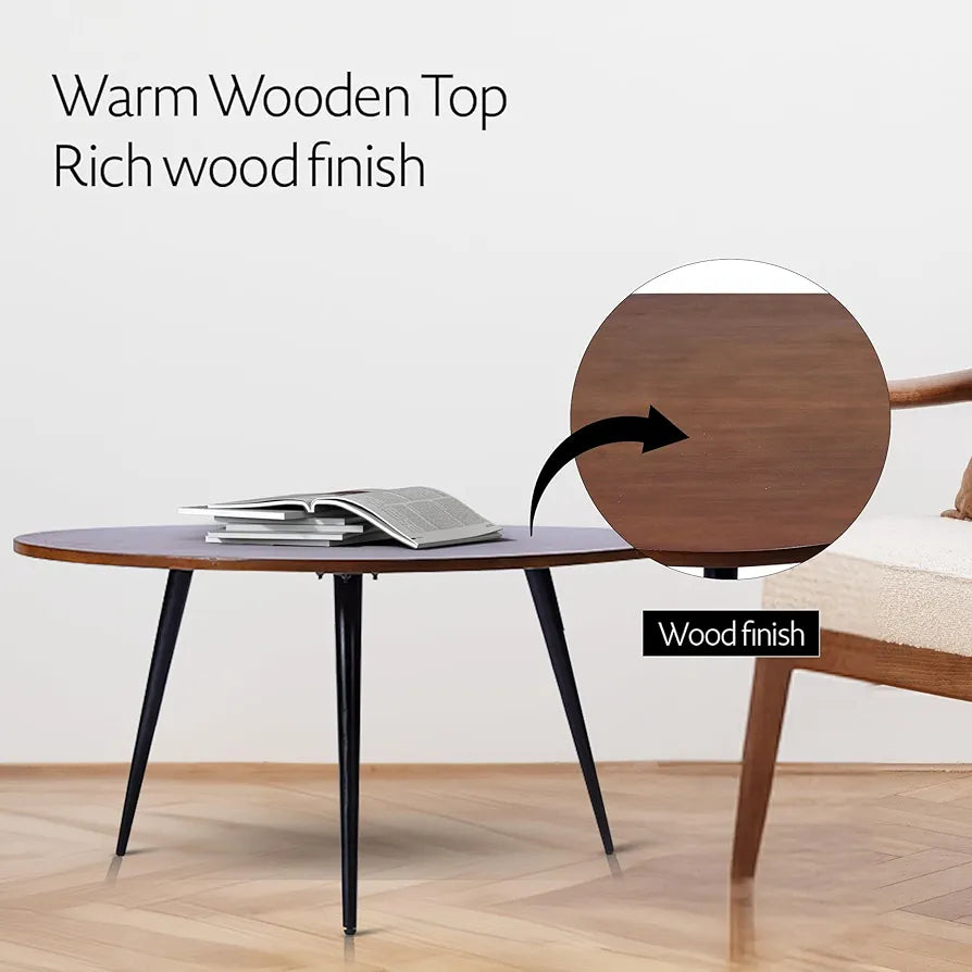 Home Tag Iron Wooden Nesting Tables - Mid-Century Modern Round Wooden Coffee Table with Warm Wooden Top, Tapered Metal Legs, Timeless Design, and Spacious Surface by Home Tag Decors
