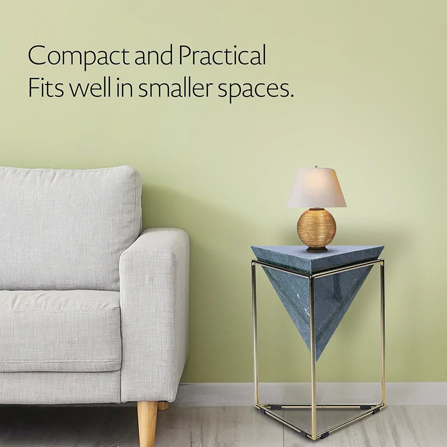 Home Tag Iron Marble End Table - Geometric Green Stone Side Table with Lustrous Gold Frame, Contemporary Elegance, Compact and Practical Size, and Easy to Maintain by Home Tag Decors