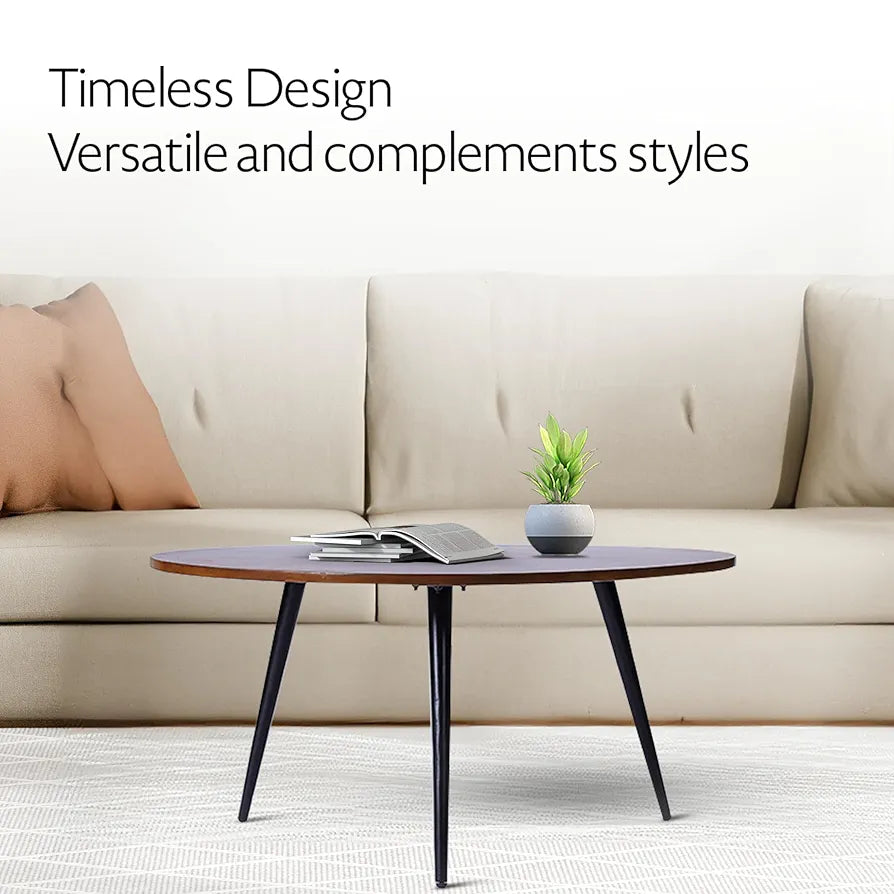 Home Tag Iron Wooden Nesting Tables - Mid-Century Modern Round Wooden Coffee Table with Warm Wooden Top, Tapered Metal Legs, Timeless Design, and Spacious Surface by Home Tag Decors