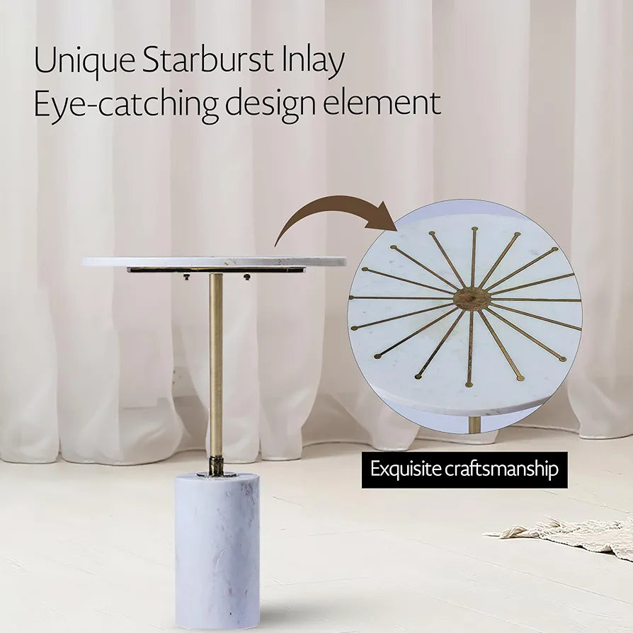 Home Tag Iron Marble End Table - Starburst Inlay Marble Table with Luxurious Marble Top and Base, Elegant Golden Accent, Versatile Decor Piece, and Robust Construction