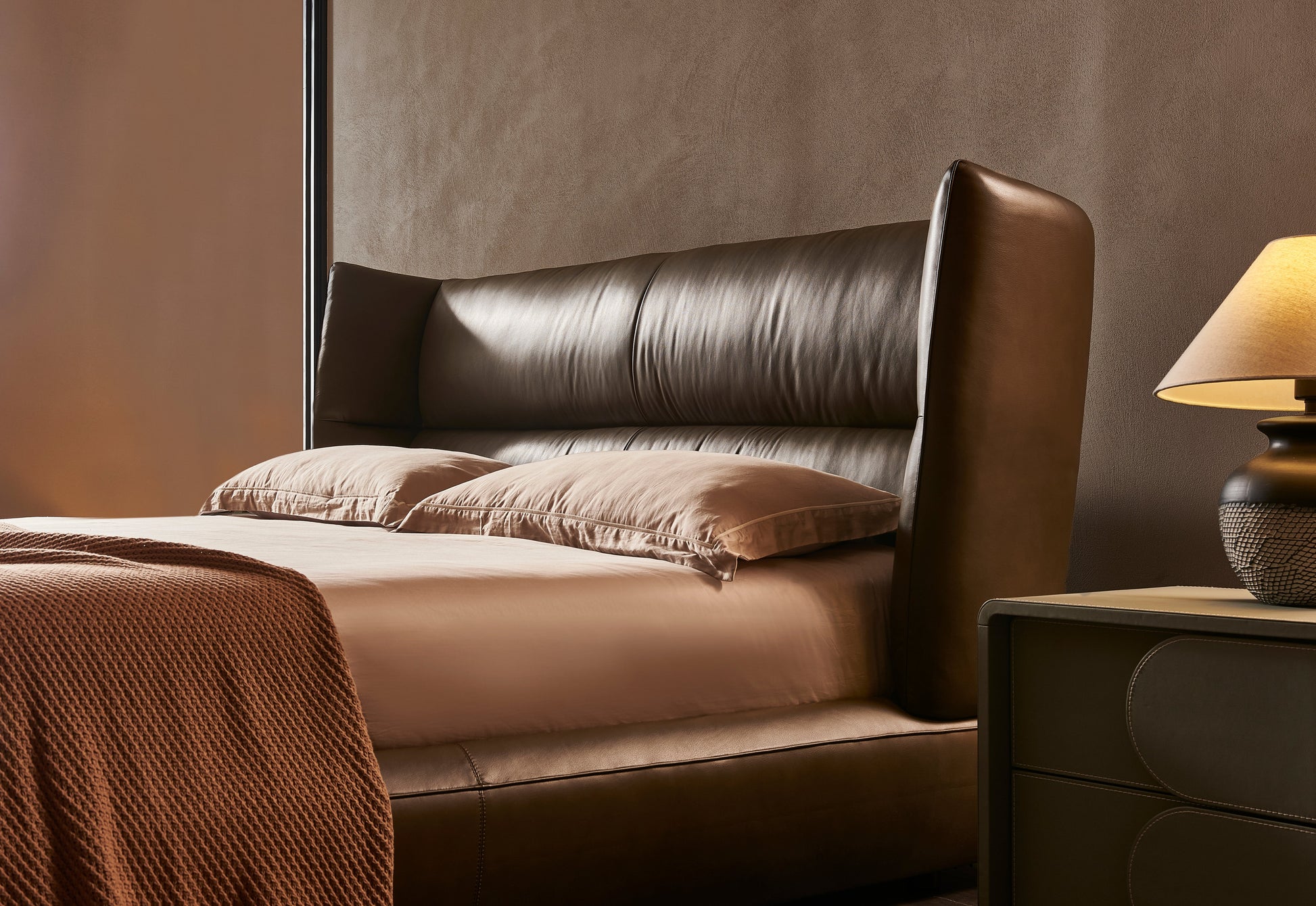 Bronze Tan Leather Bed
