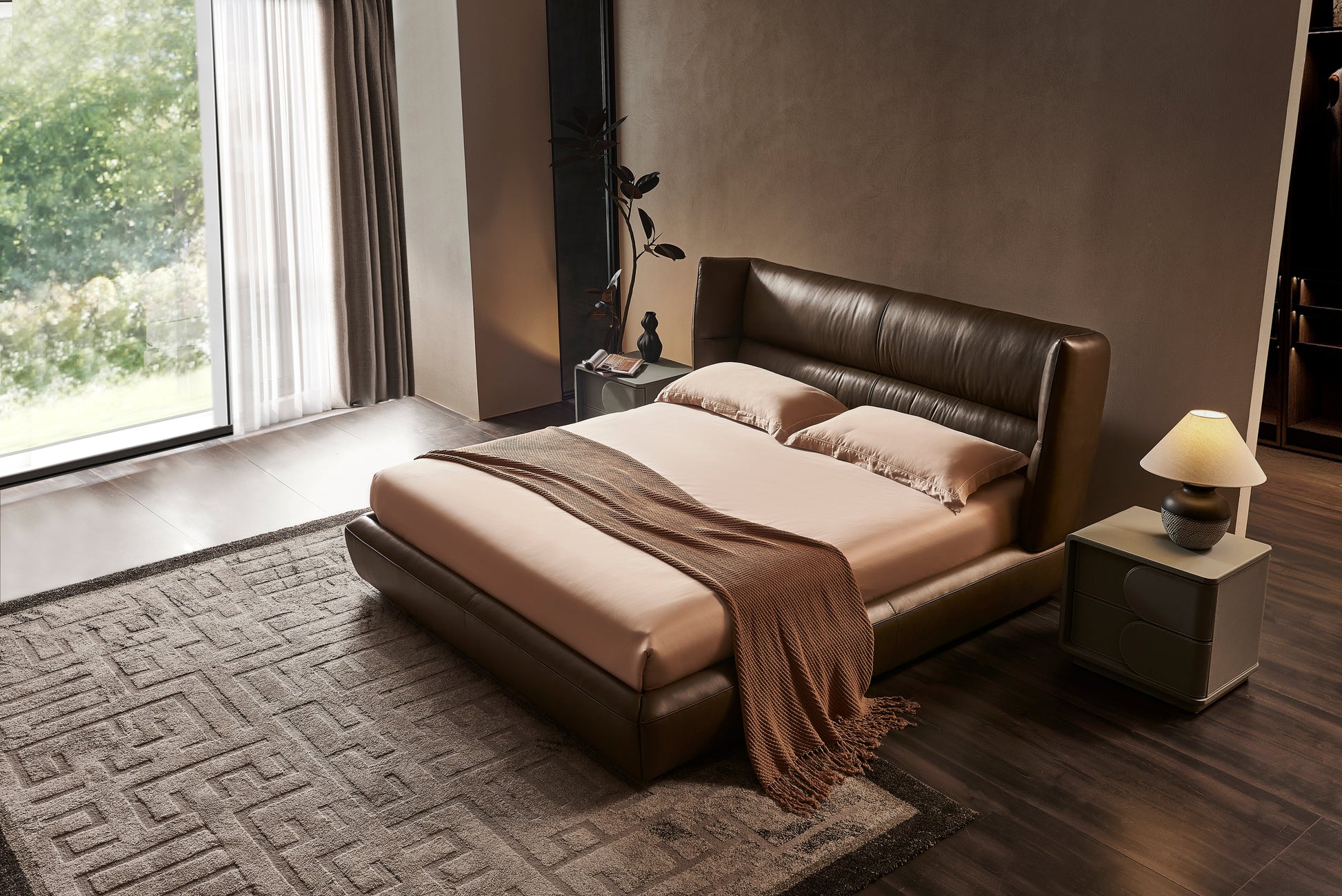 Bronze Tan Leather Bed