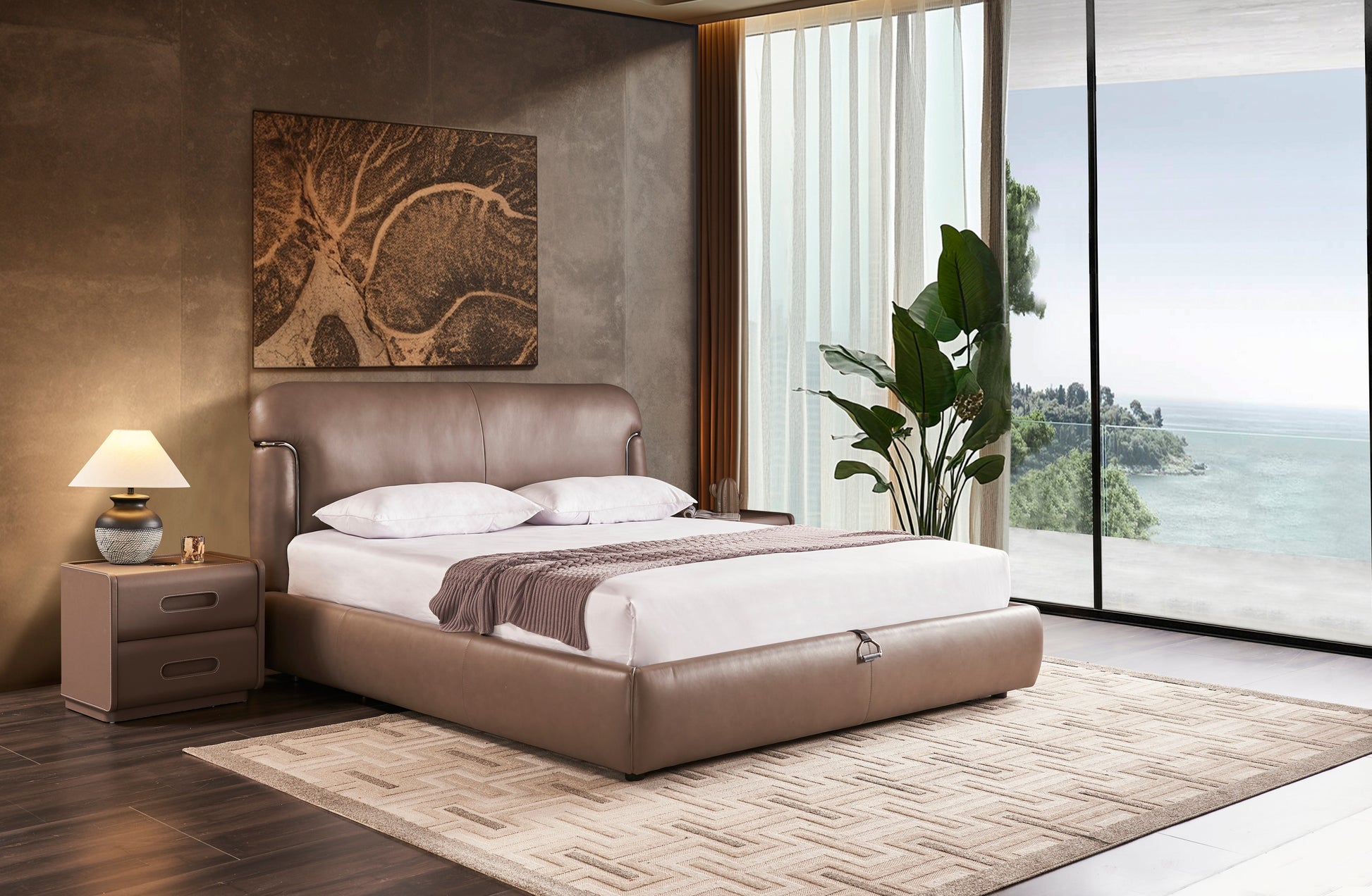 Auburn Leather Bed