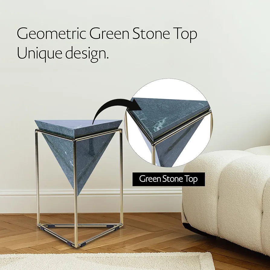 Home Tag Iron Marble End Table - Geometric Green Stone Side Table with Lustrous Gold Frame, Contemporary Elegance, Compact and Practical Size, and Easy to Maintain by Home Tag Decors