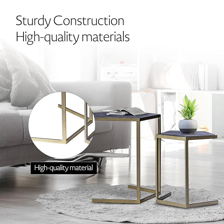 Home Tag Iron Marble Nesting Tables - Asymmetrical Marble-Top End Tables with Elegant Golden Frames, Distinctive Marble Tops, Modern Design, Versatile Placement, and Sturdy Construction