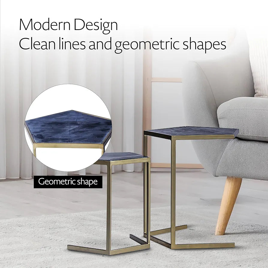 Home Tag Iron Marble Nesting Tables - Asymmetrical Marble-Top End Tables with Elegant Golden Frames, Distinctive Marble Tops, Modern Design, Versatile Placement, and Sturdy Construction