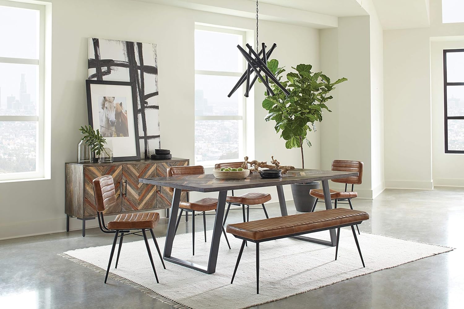 6 Seater dining table, solid mango wood and steel