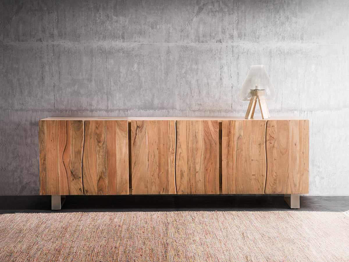 Sideboard, solid acacia wood and steel, 6 doors