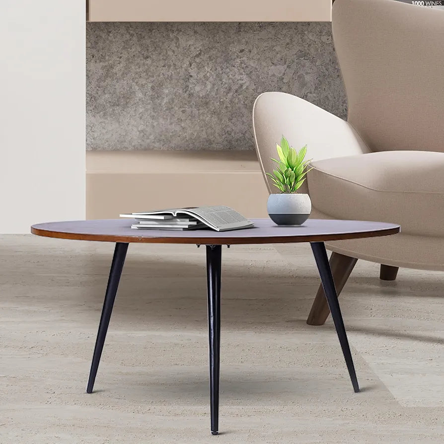 Home Tag Iron Wooden Nesting Tables - Mid-Century Modern Round Wooden Coffee Table with Warm Wooden Top, Tapered Metal Legs, Timeless Design, and Spacious Surface by Home Tag Decors