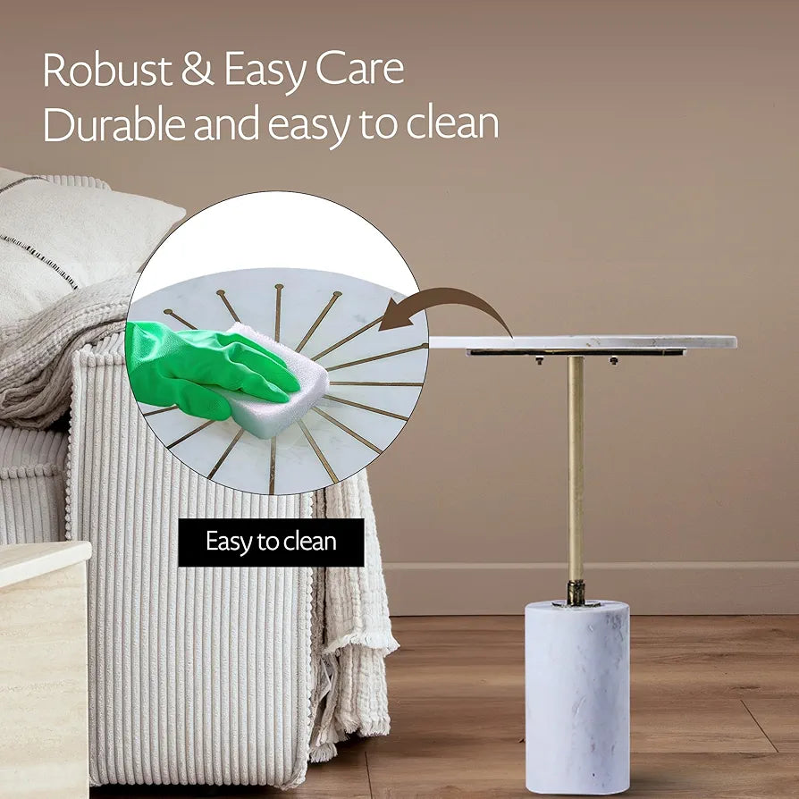 Home Tag Iron Marble End Table - Starburst Inlay Marble Table with Luxurious Marble Top and Base, Elegant Golden Accent, Versatile Decor Piece, and Robust Construction