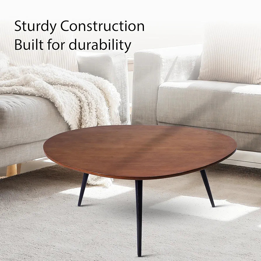 Home Tag Iron Wooden Nesting Tables - Mid-Century Modern Round Wooden Coffee Table with Warm Wooden Top, Tapered Metal Legs, Timeless Design, and Spacious Surface by Home Tag Decors