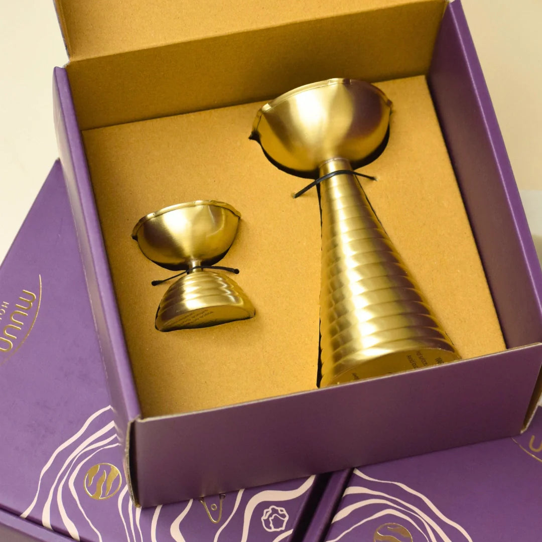 Gift Set of Brass Diya Pair  - Tall & Short Diyas