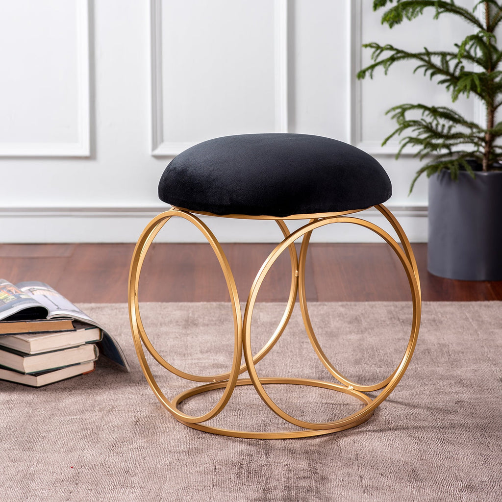 Classic Velvet Ring Metallic Stool in Black Color