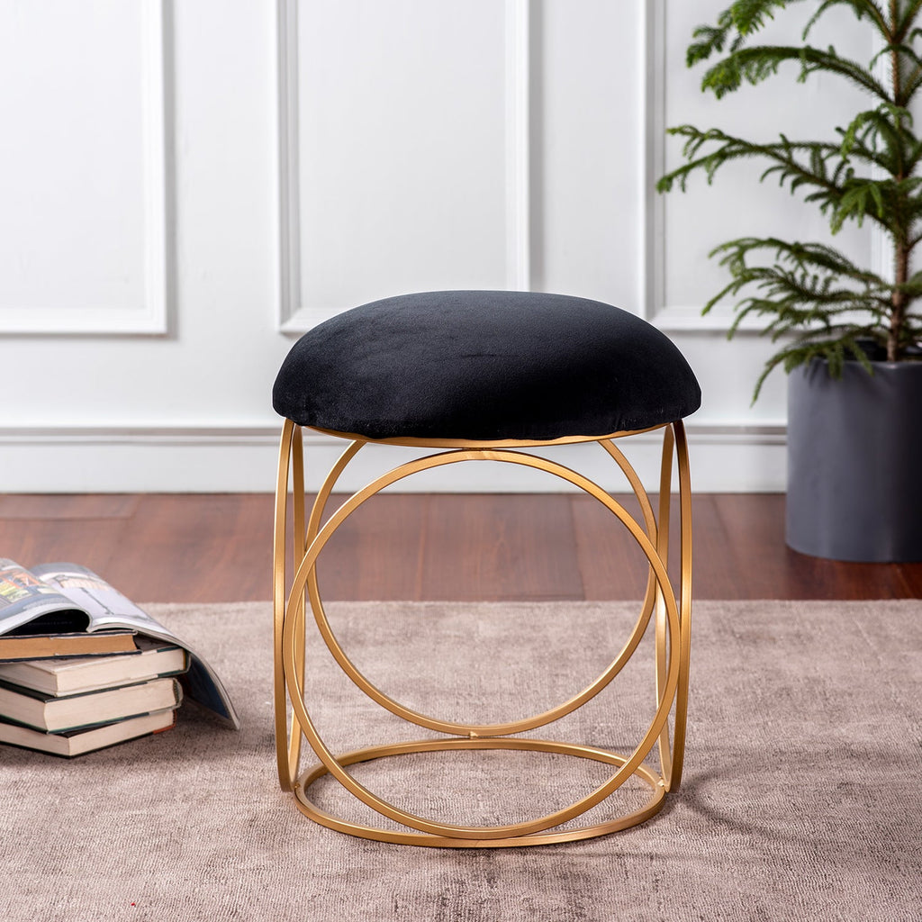 Classic Velvet Ring Metallic Stool in Black Color Set of 2